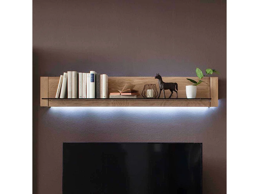 Wandregal mit Glasboden Eiche Bianco