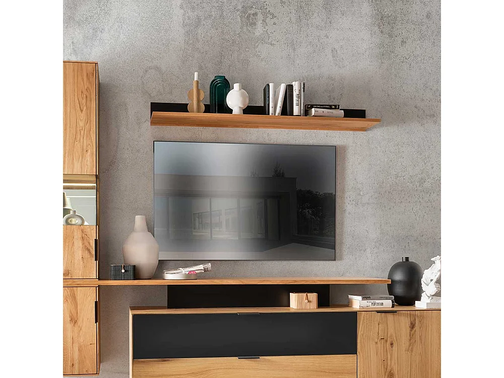 Wandregal Wohnzimmer in Wildeichefarben und Anthrazit 140 cm breit
