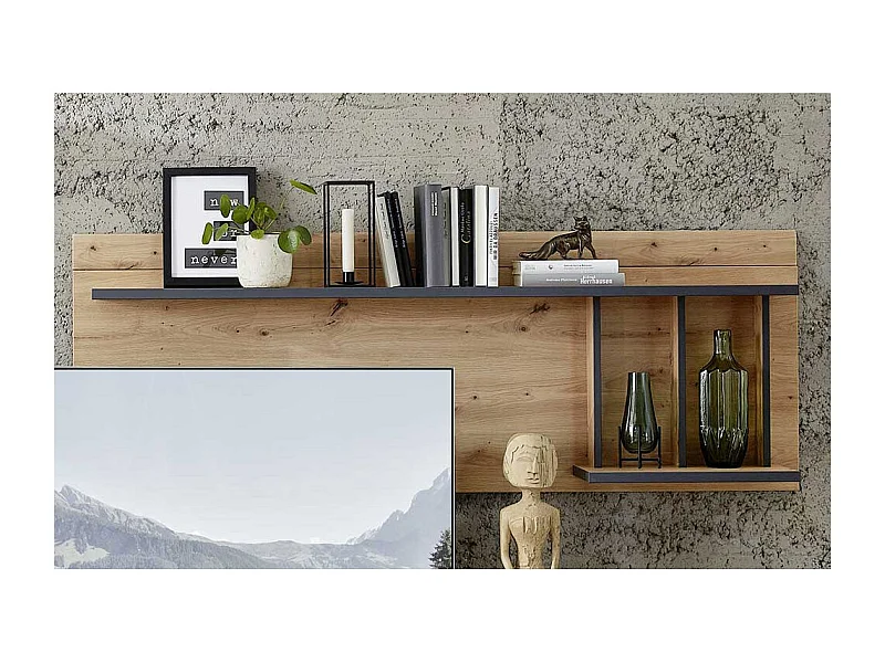 Wandregal in Wildeichefarben und Dunkelgrau 160 cm breit