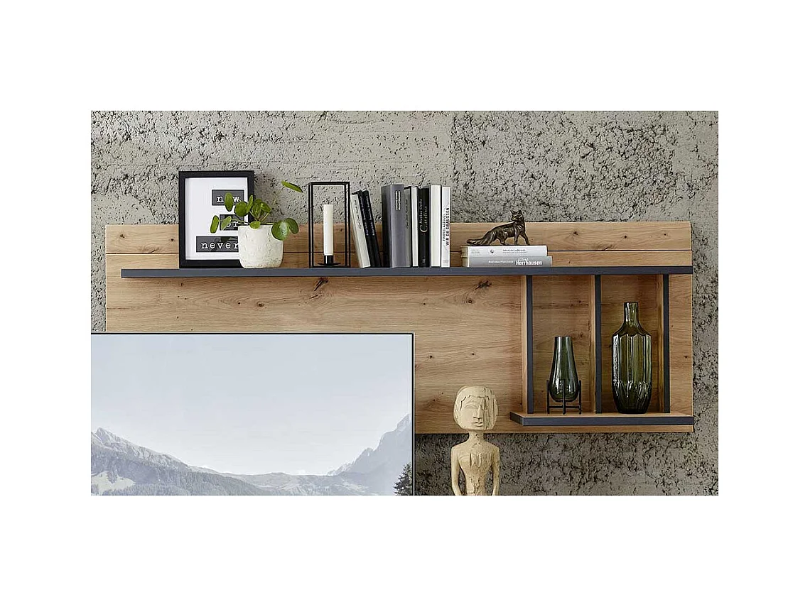 Wandregal in Wildeichefarben und Dunkelgrau 160 cm breit