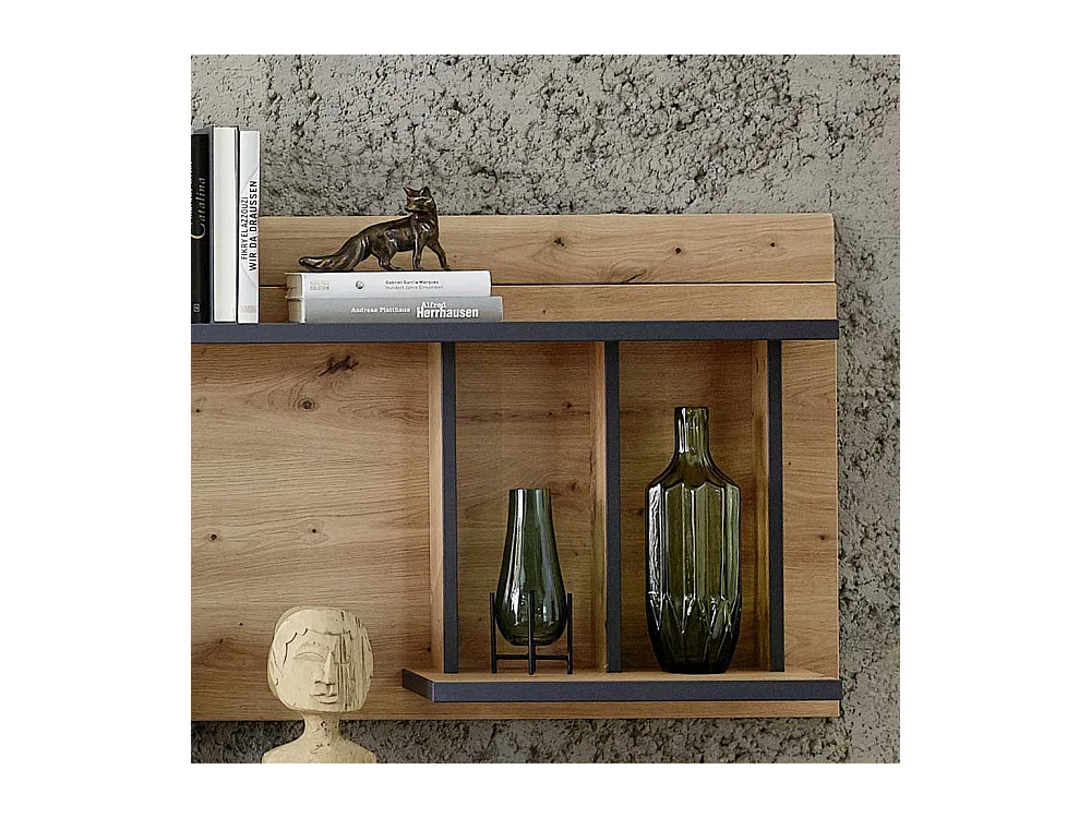 Wandregal in Wildeichefarben und Dunkelgrau 160 cm breit