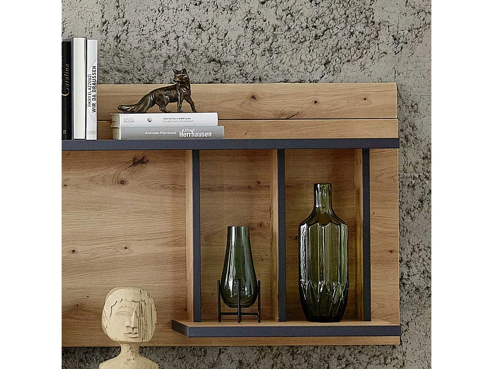 Wandregal in Wildeichefarben und Dunkelgrau 160 cm breit