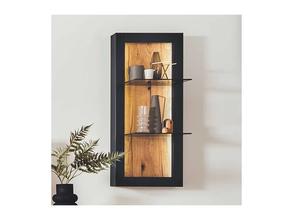 Wohnzimmerregal mit Glasböden in Wildeichefarben Schwarzgrau