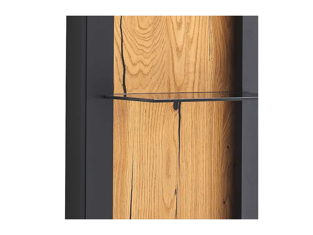 Wohnzimmerregal mit Glasböden in Wildeichefarben Schwarzgrau