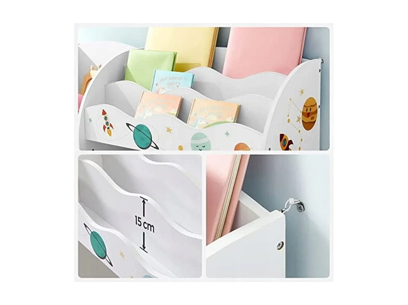 Półka na zabawki Valora z przegródkami i pudełkami Wielokolorowe pokoje dziecięce