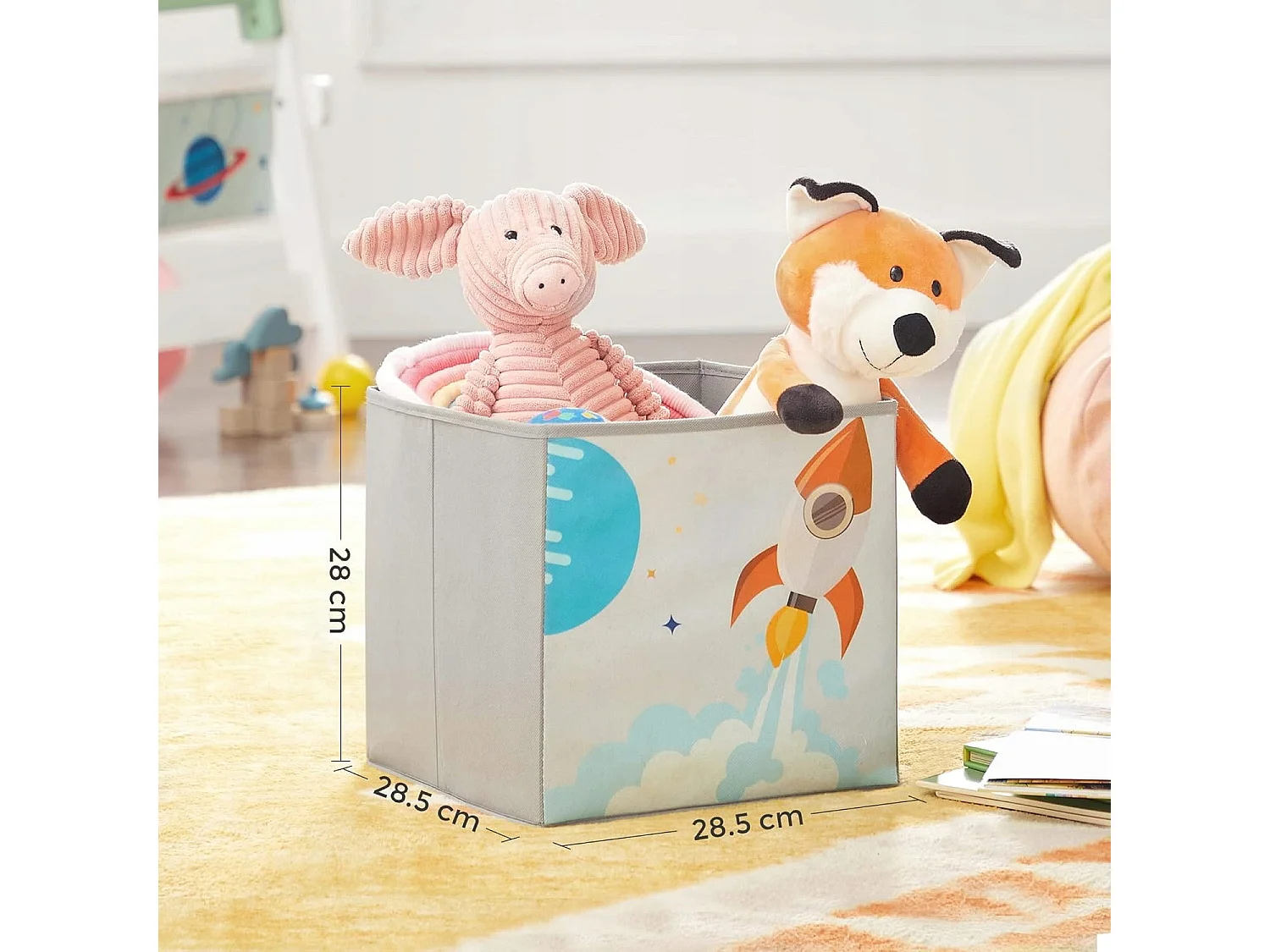 Półka na zabawki Valora z przegródkami i pudełkami Wielokolorowe pokoje dziecięce