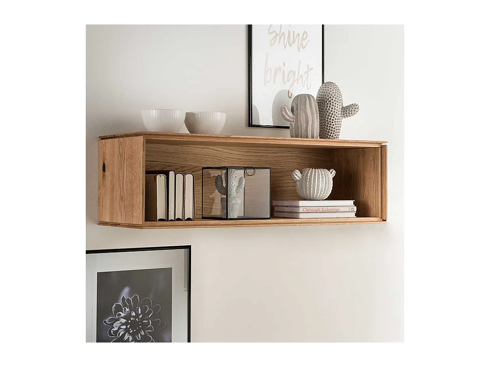 Wohnzimmer Wandhängeregal aus Wildeiche Massivholz mit Rückwand