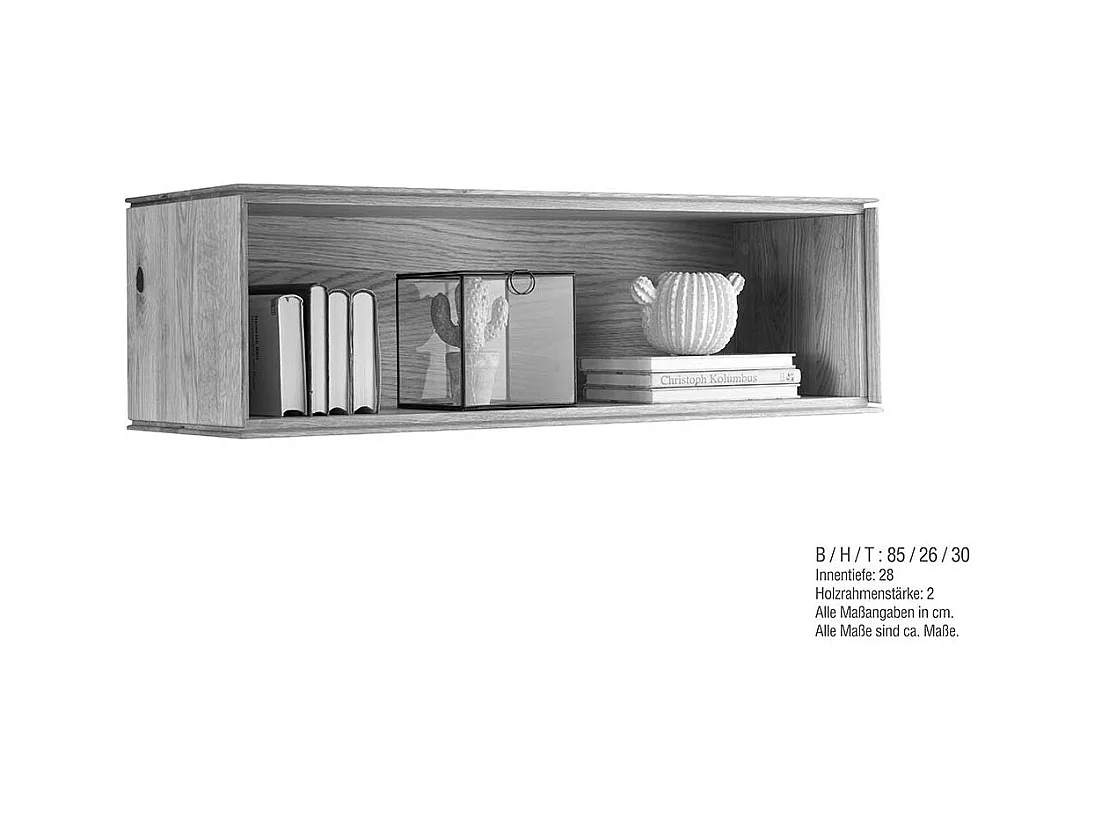 Wohnzimmer Wandhängeregal aus Wildeiche Massivholz mit Rückwand