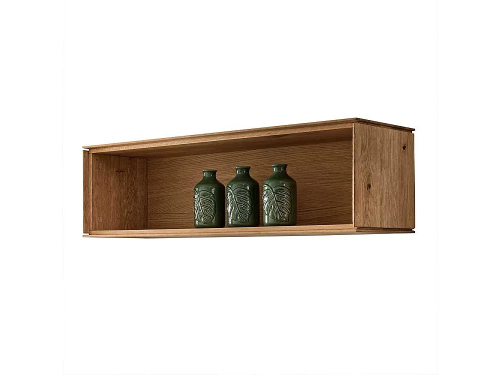 Wohnzimmer Wandhängeregal aus Wildeiche Massivholz mit Rückwand