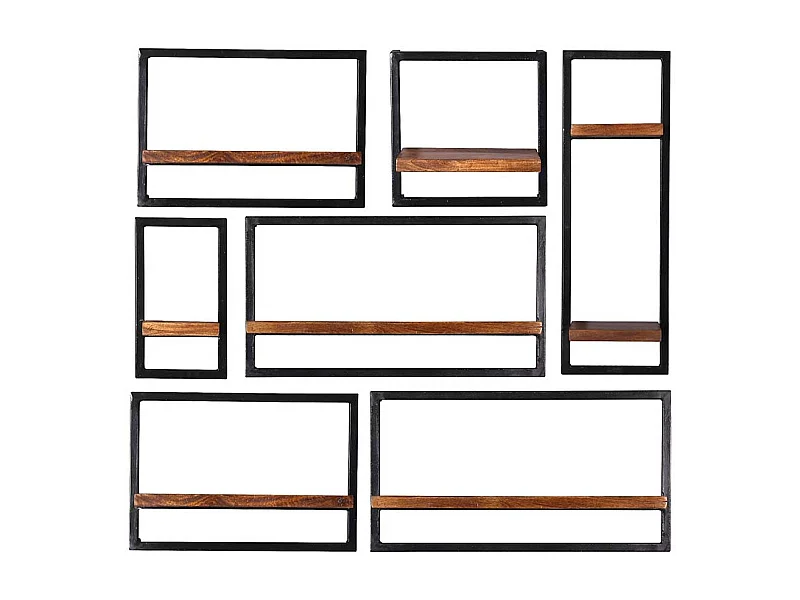Sieben Wandregale aus Mangobaum Massivholz Metall (siebenteilig)