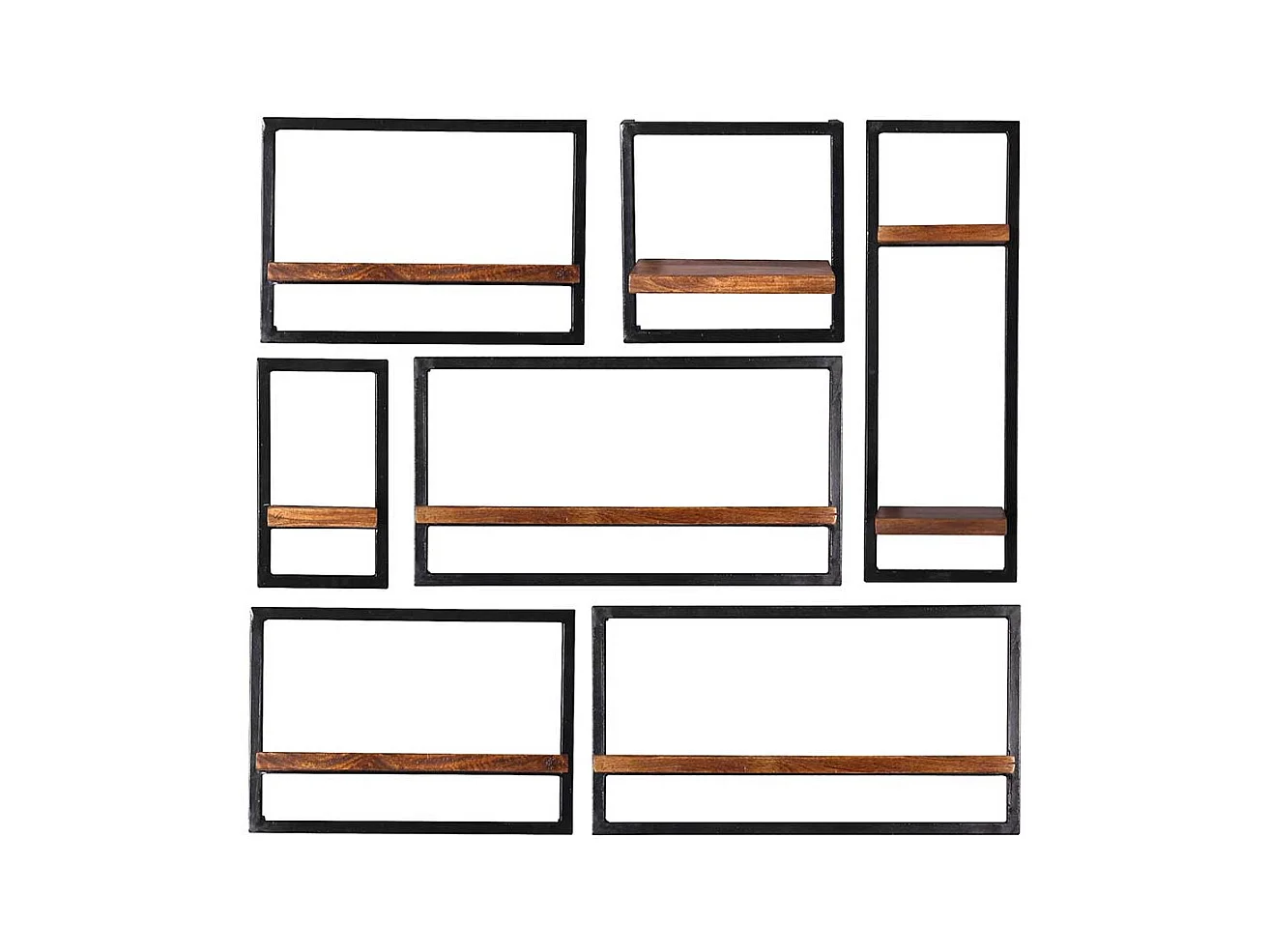 Sieben Wandregale aus Mangobaum Massivholz Metall (siebenteilig)