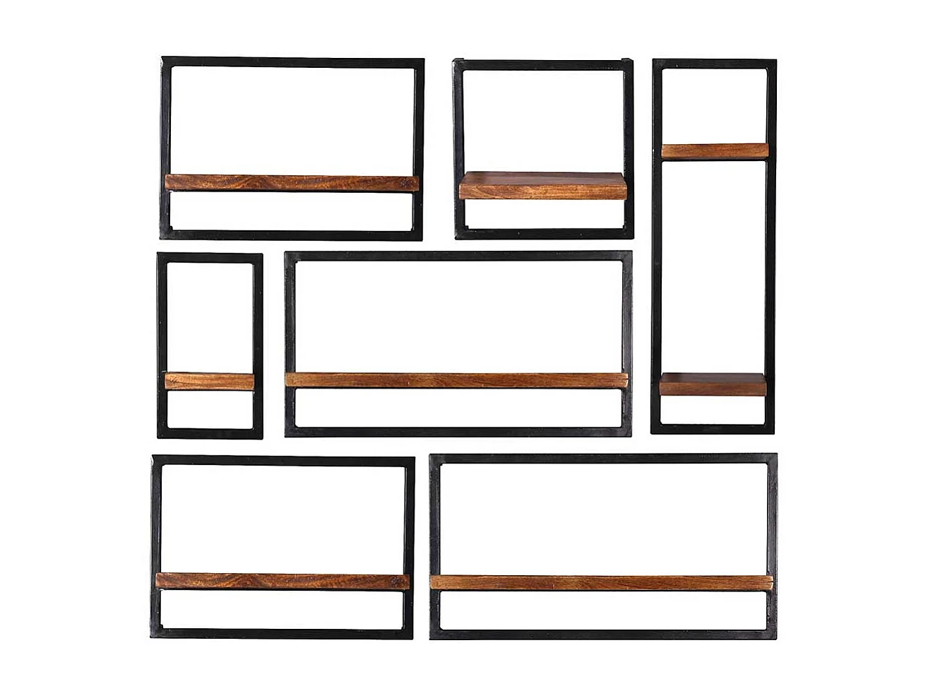 Sieben Wandregale aus Mangobaum Massivholz Metall (siebenteilig)