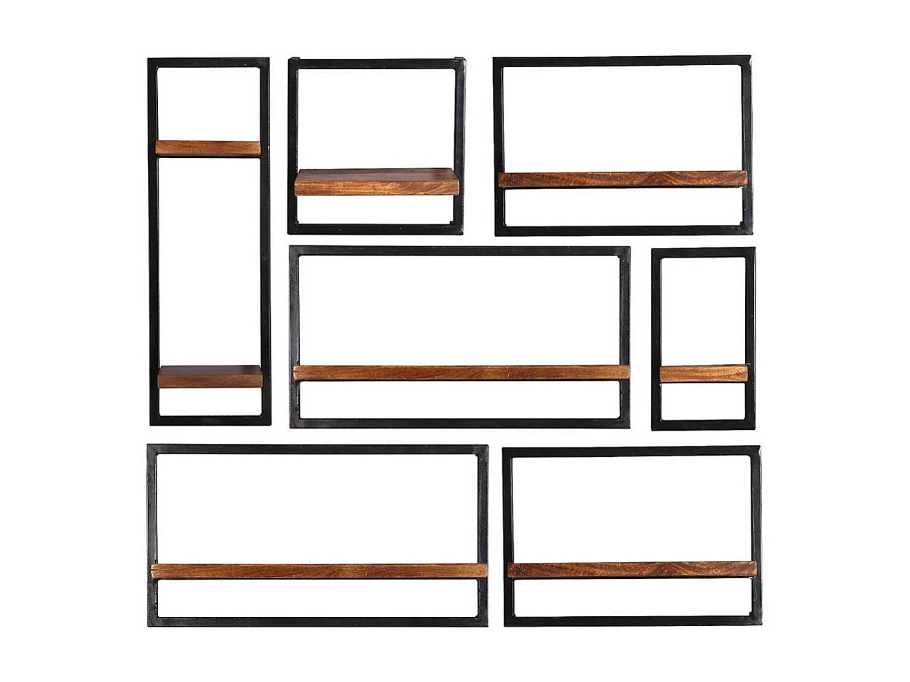 Sieben Wandregale aus Mangobaum Massivholz Metall (siebenteilig)