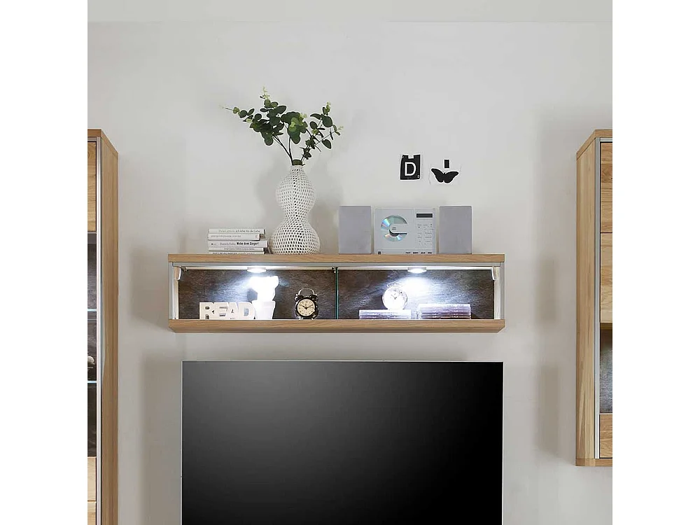 Wandhängeregal in Eiche Bianco furniert Silberfarben