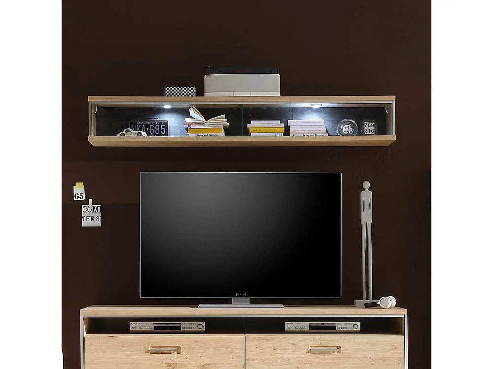 Wandhängeregal in Eiche Bianco furniert Silberfarben