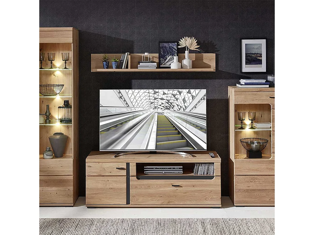 Wohnzimmer Regal in modernem Design Wildeichefarben und Eschefarben