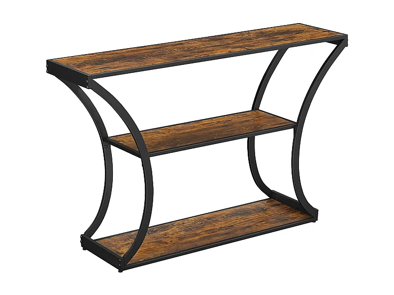 Stolik konsolowy Valora Rustic Brown w stylu loft z półkami
