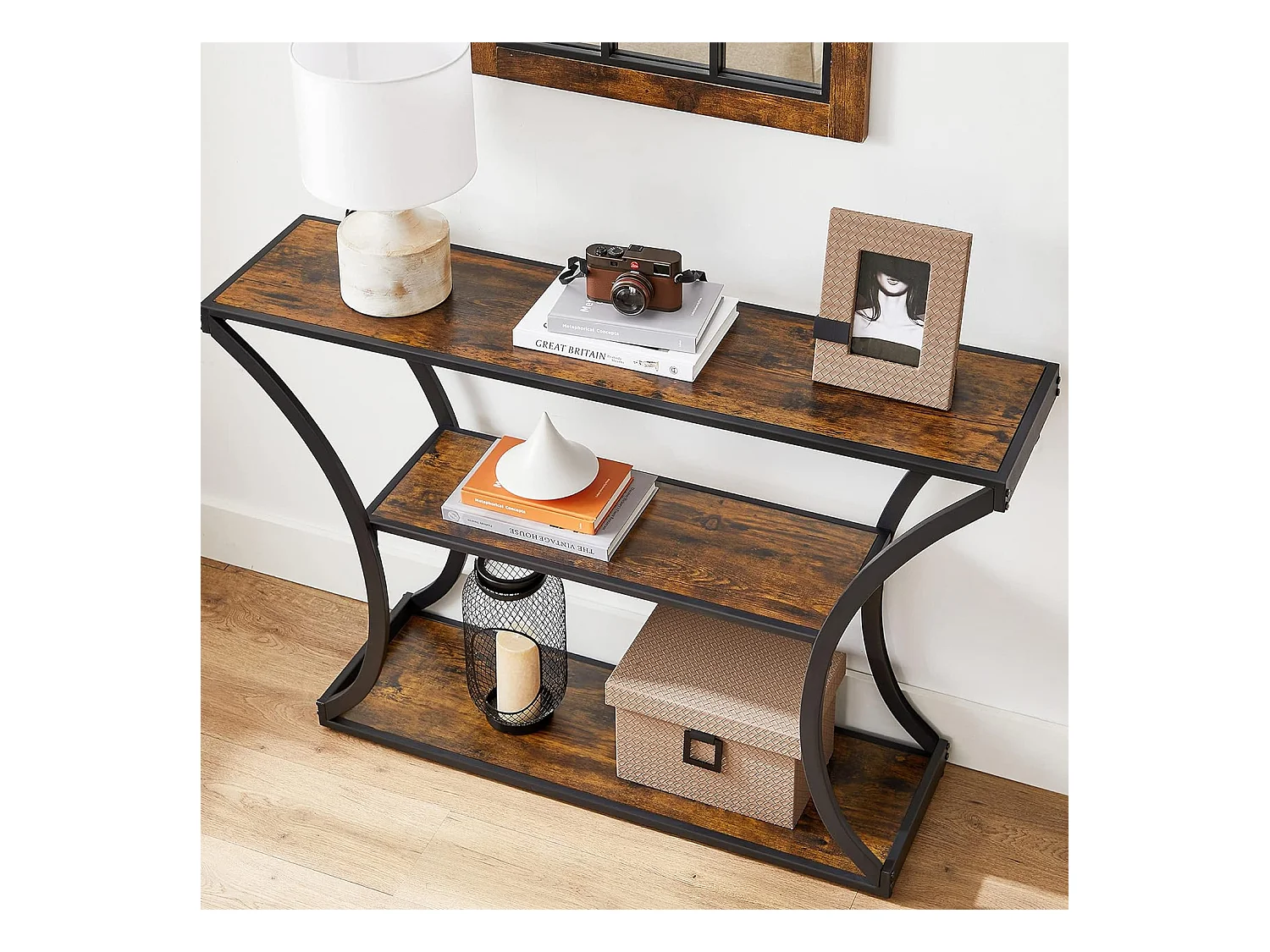 Valora Rustieke Bruine Consoletafel Loft Stijl met Planken