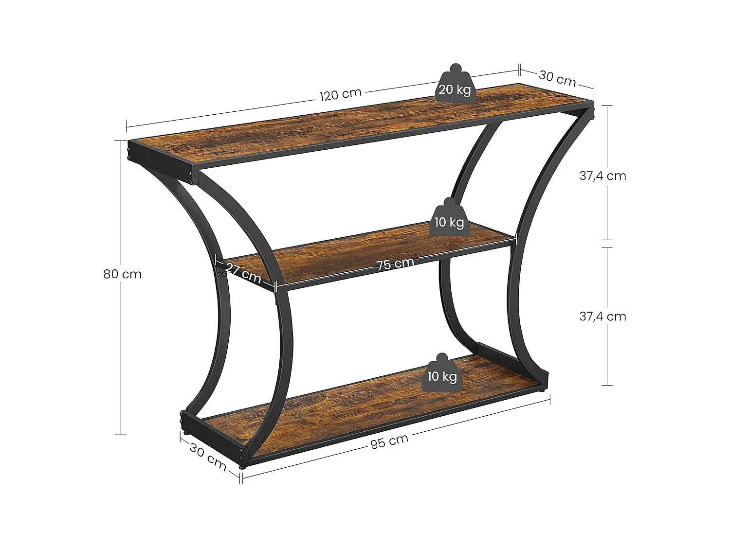 Valora Rustieke Bruine Consoletafel Loft Stijl met Planken