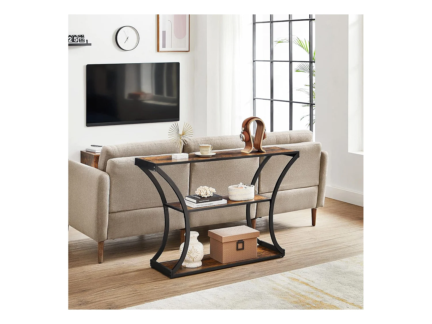 Valora Rustieke Bruine Consoletafel Loft Stijl met Planken