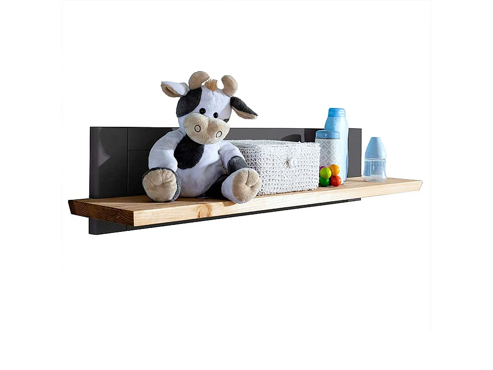 Babyzimmer Wandregal in Grau und Eichefarben Kiefer Massivholz