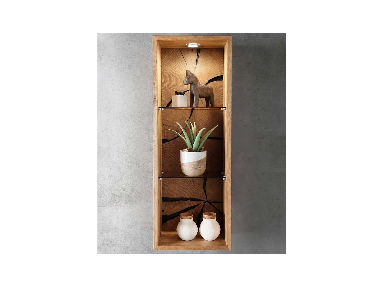 Wandregal Wildeiche geölt mit Hirnholz Rückwand 94 cm hoch