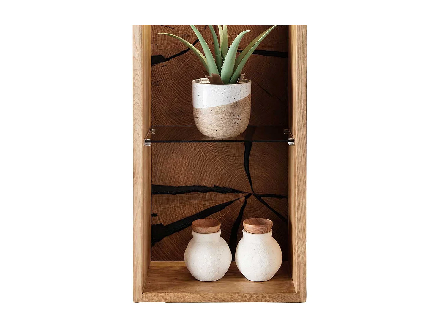 Wandregal Wildeiche geölt mit Hirnholz Rückwand 94 cm hoch