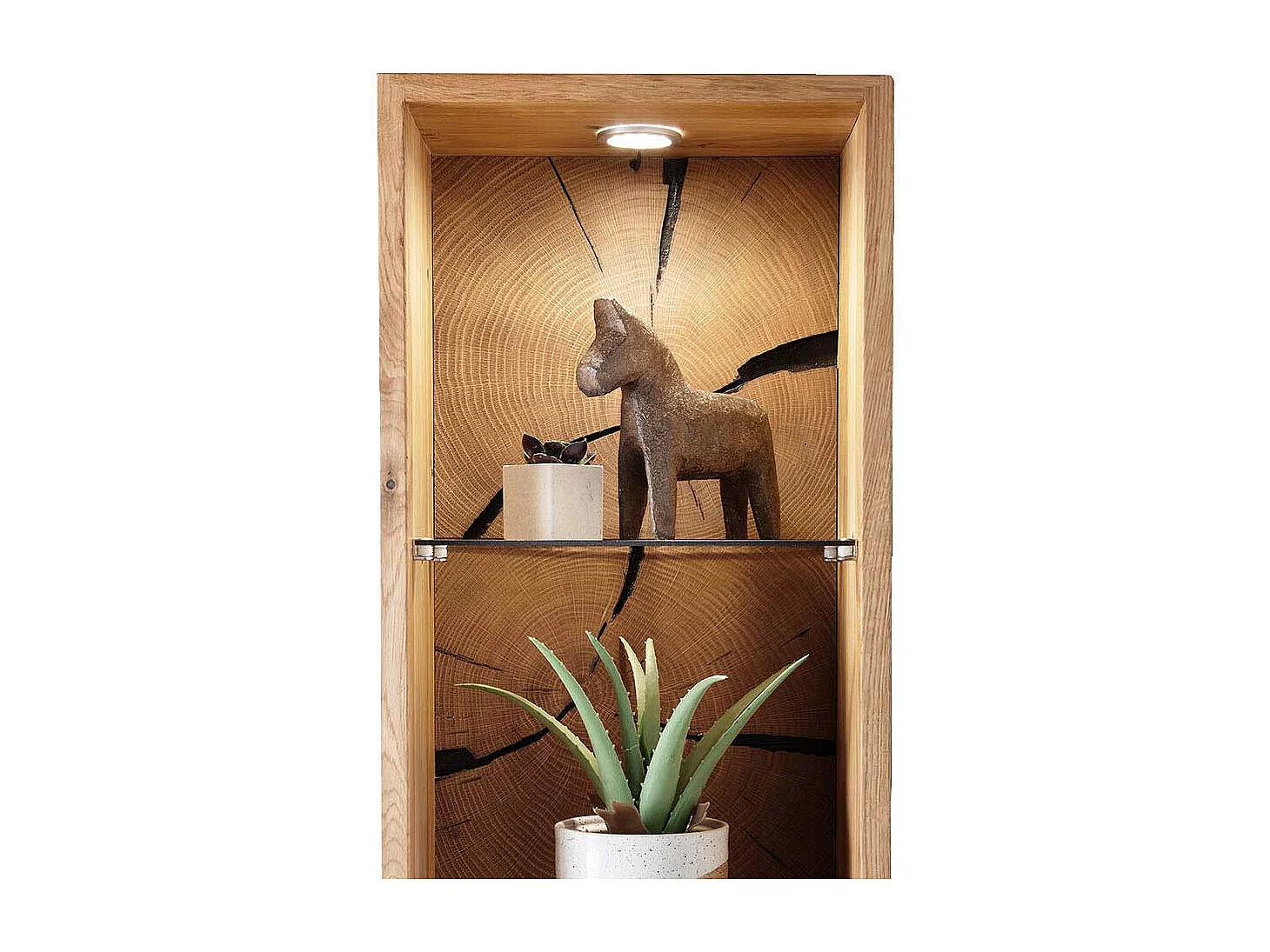 Wandregal Wildeiche geölt mit Hirnholz Rückwand 94 cm hoch