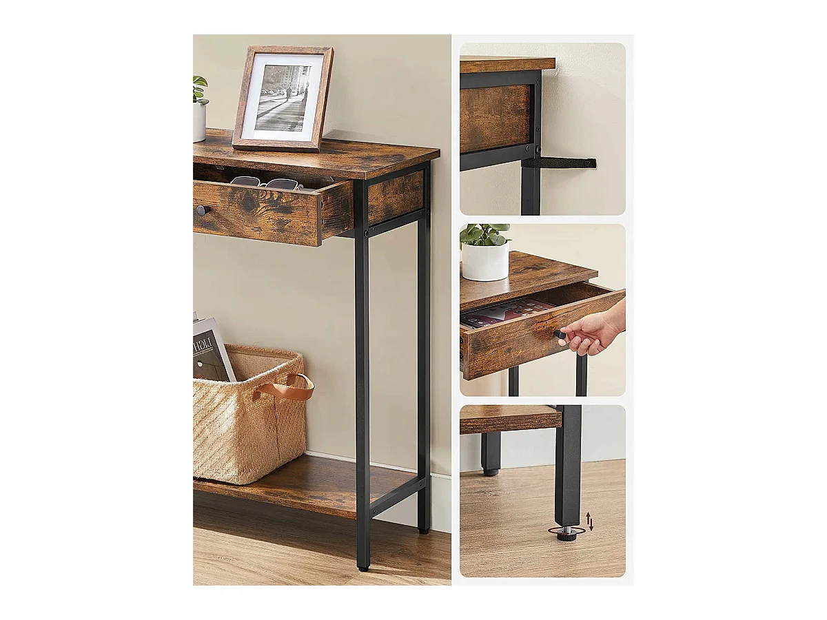 Console Valora style loft rustique marron avec tiroirs