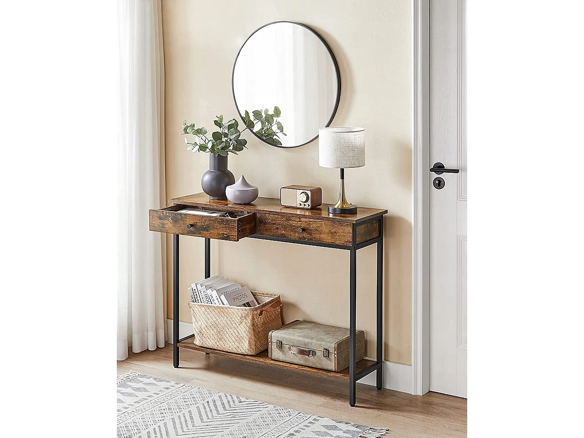 Console Valora style loft rustique marron avec tiroirs