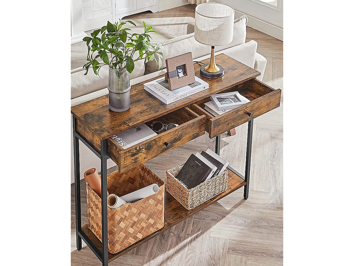 Console Valora style loft rustique marron avec tiroirs
