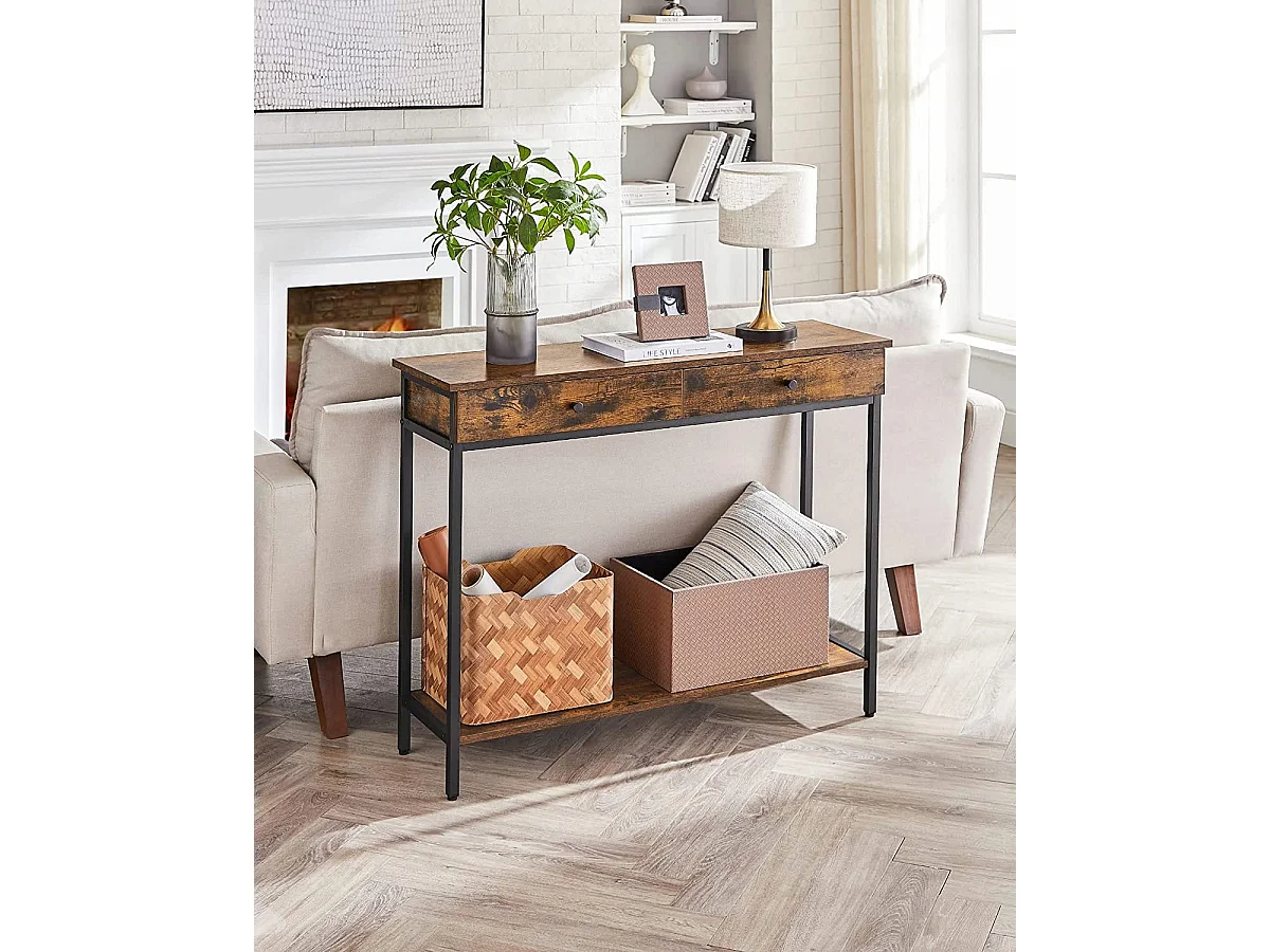 Valora Konsolentisch im rustikalen Braun-Loft-Stil mit Schubladen