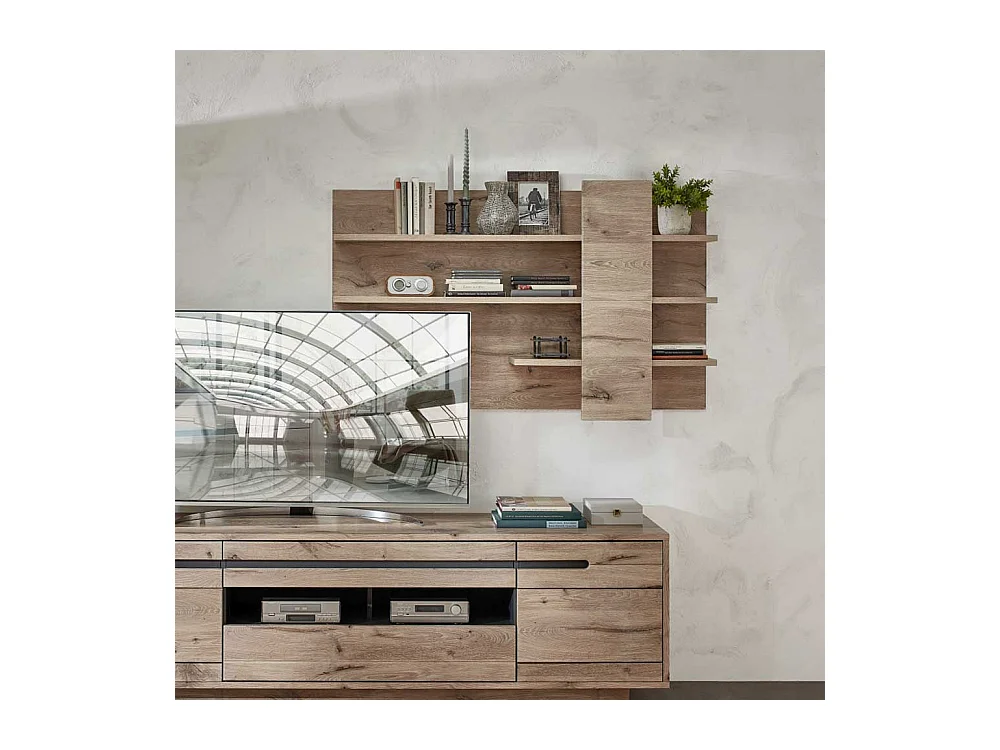 Wohnzimmer Regal Wand in Wildeichefarben 140 cm breit 86 cm hoch