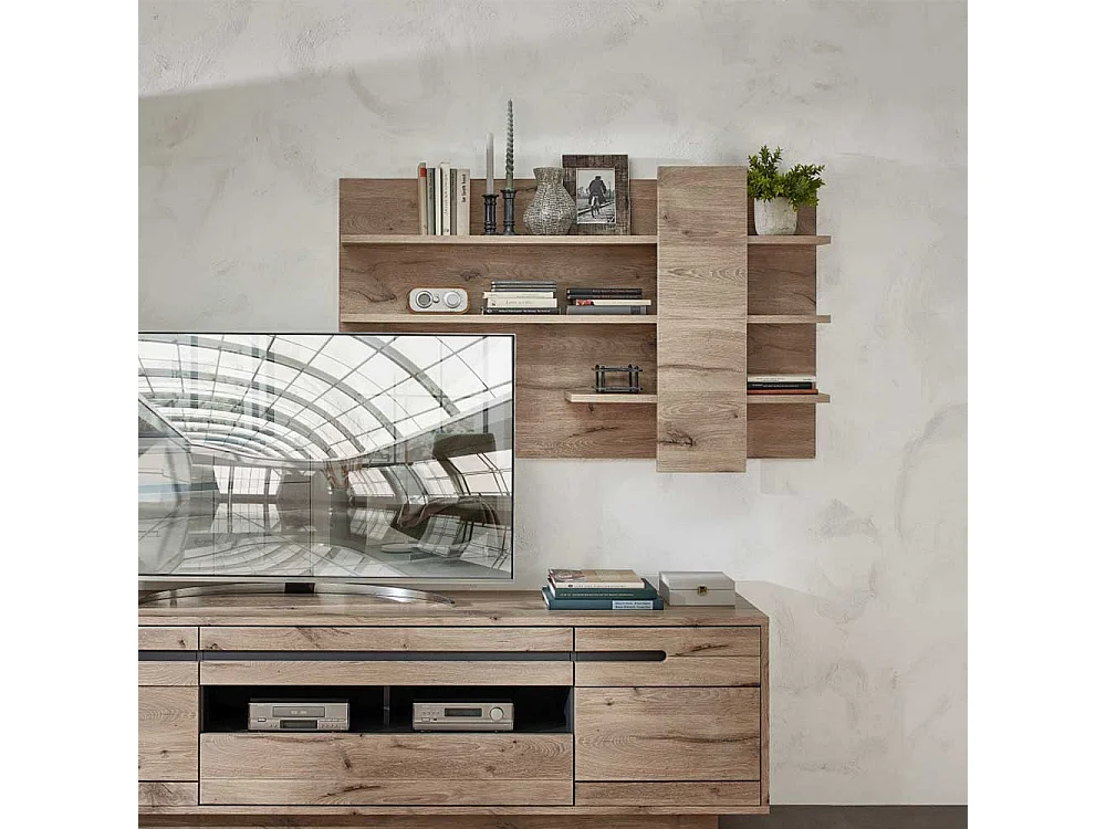 Wohnzimmer Regal Wand in Wildeichefarben 140 cm breit 86 cm hoch