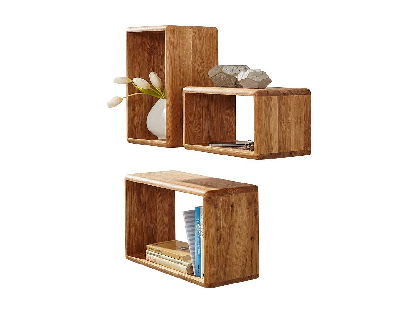 Wandregal Set aus Wildeiche Massivholz kaufen (dreiteilig)