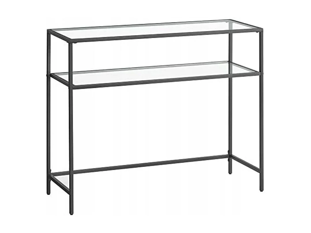 Consola Valora de vidrio negro con estantes de vidrio templado