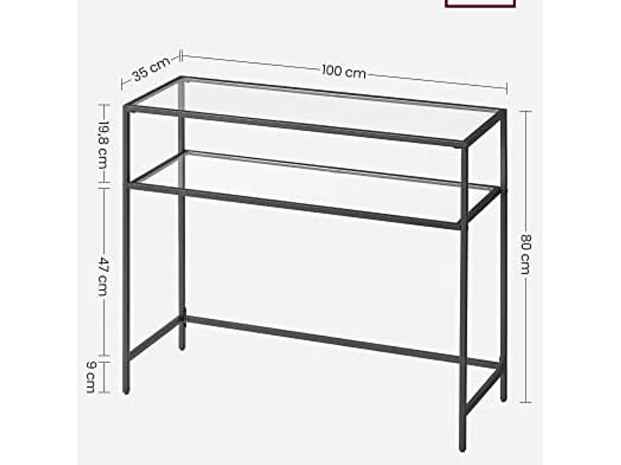 Consola Valora de vidrio negro con estantes de vidrio templado