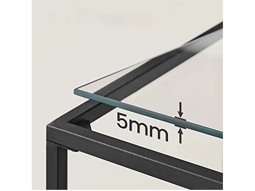 Consola Valora de vidrio negro con estantes de vidrio templado