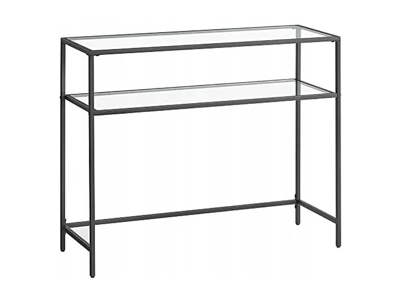 Consola Valora de vidrio negro con estantes de vidrio templado