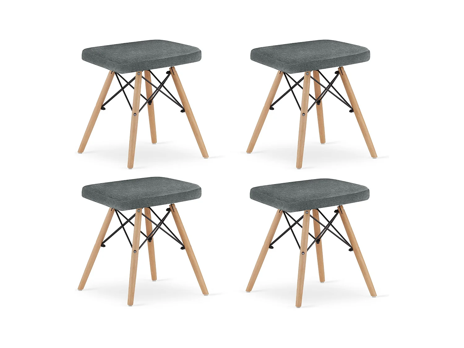 Lot de 4 tabourets Valora PEKO en tissu gris avec pieds en hêtre