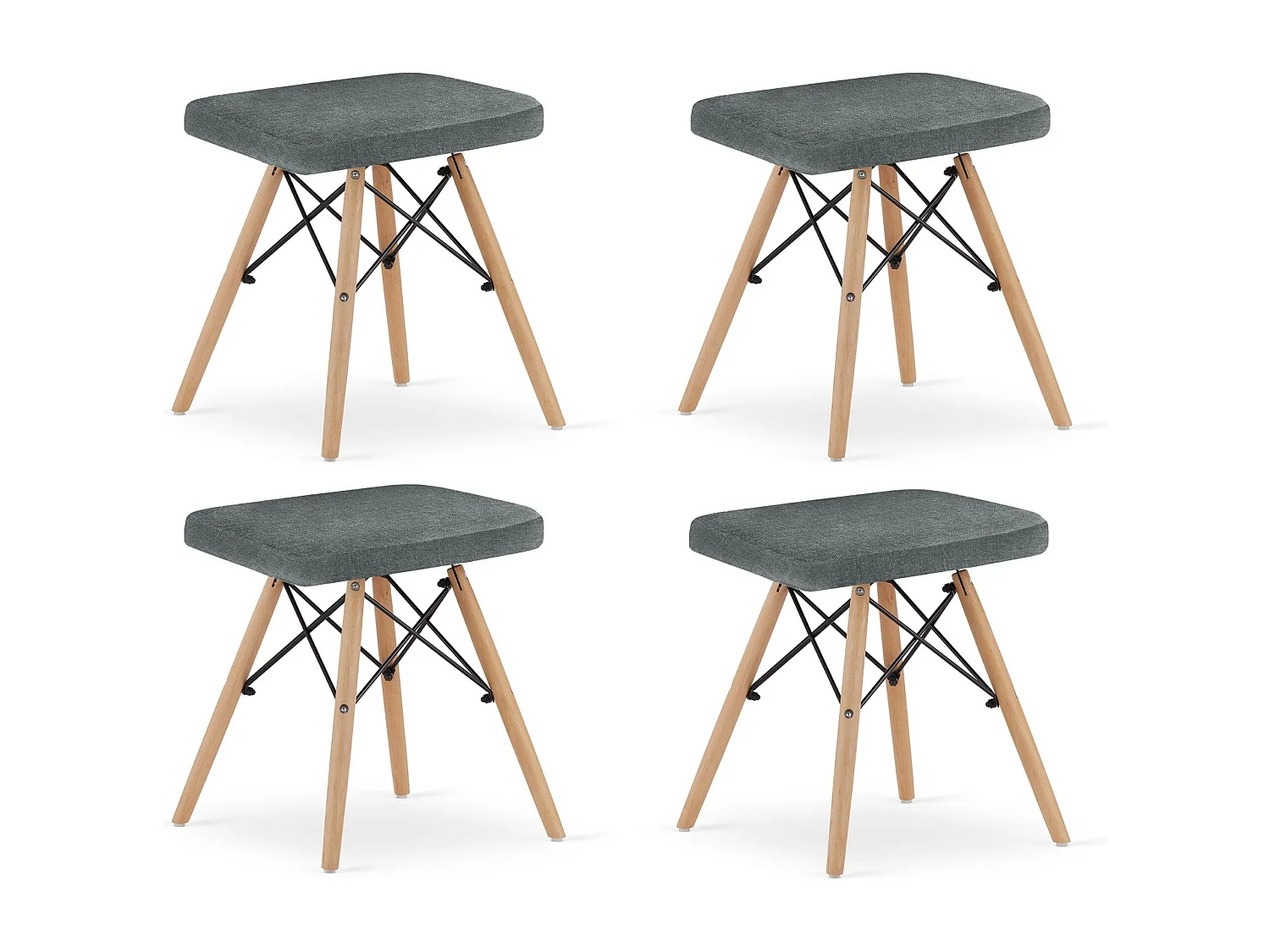 Lot de 4 tabourets Valora PEKO en tissu gris avec pieds en hêtre
