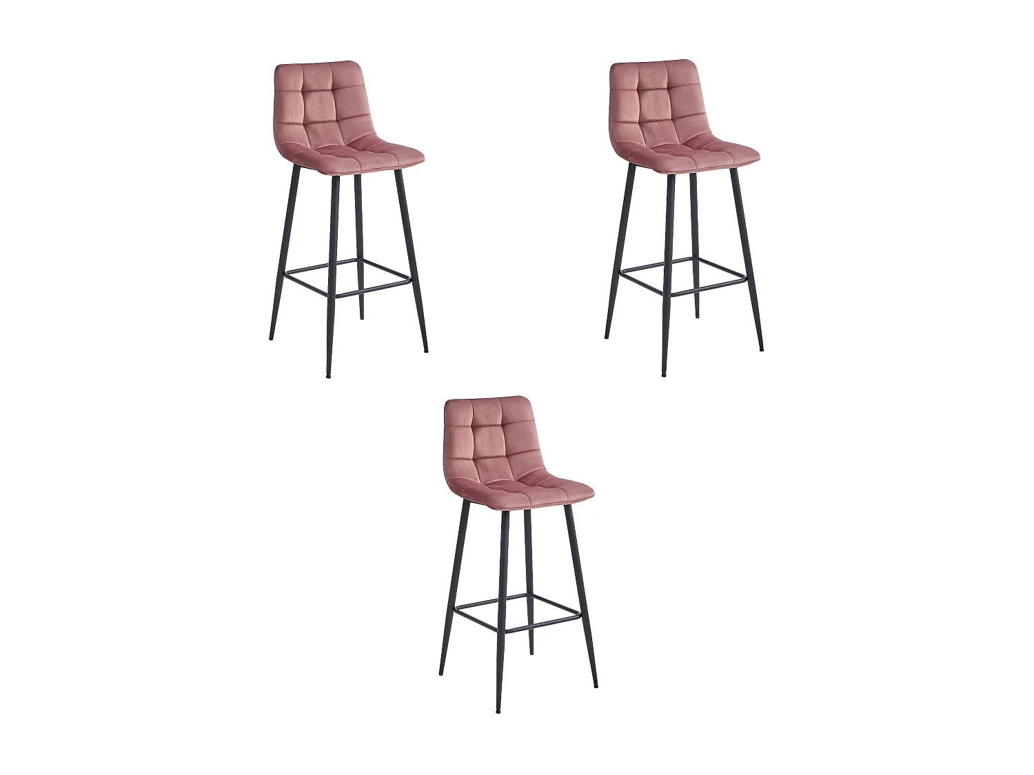 Tabourets de bar Valora TEOTO en velours rose foncé avec pieds en acier noir x3