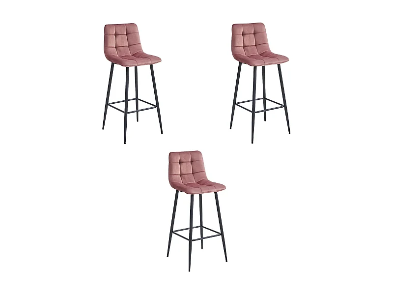 Tabourets de bar Valora TEOTO en velours rose foncé avec pieds en acier noir x3