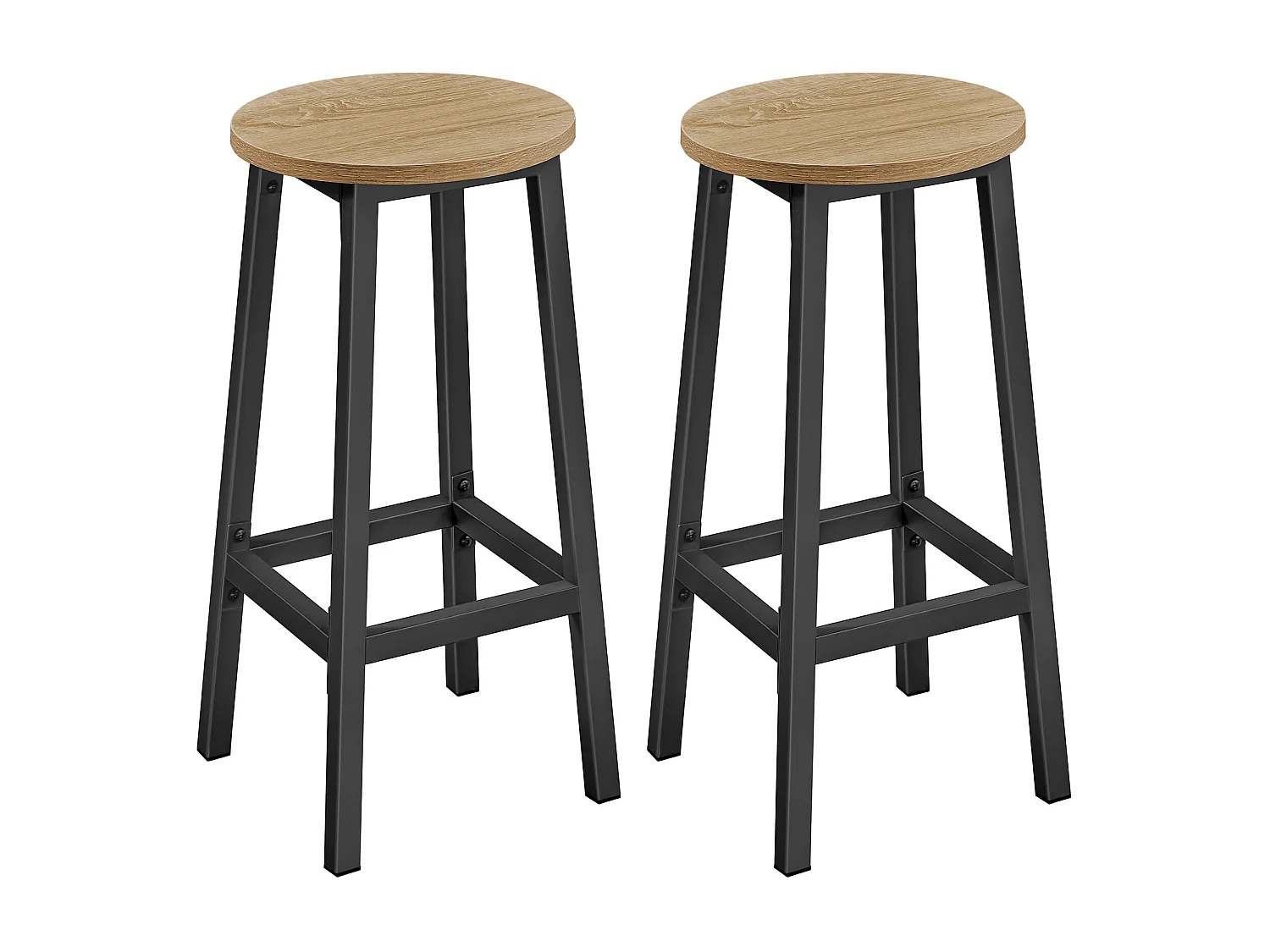 Lot de 2 tabourets de bar Valora en chêne Sonoma avec pieds noirs pour cuisine
