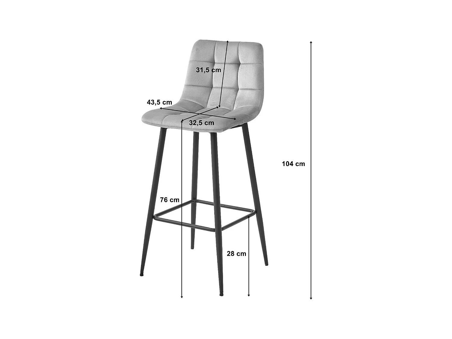 Tabouret de bar Valora TEOTO en velours vert foncé avec pieds en acier noir x1