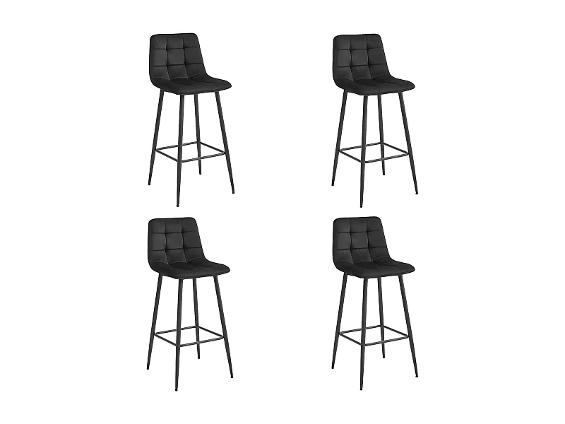 Sgabelli da bar Valora TEOTO in velluto nero con gambe in acciaio nero x4