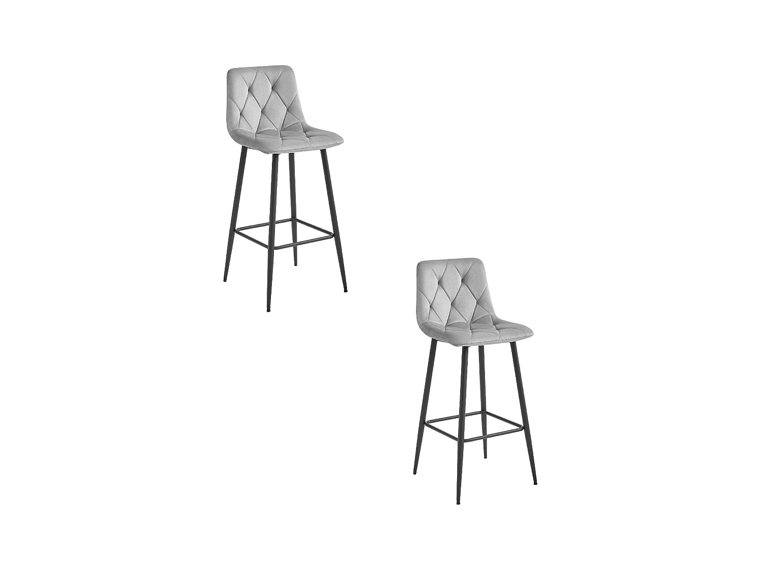 Tabourets bar Valora KODA velours gris argenté pieds acier noir x2