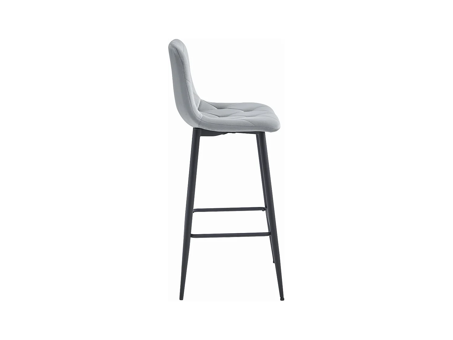 Tabourets bar Valora KODA velours gris argenté pieds acier noir x2