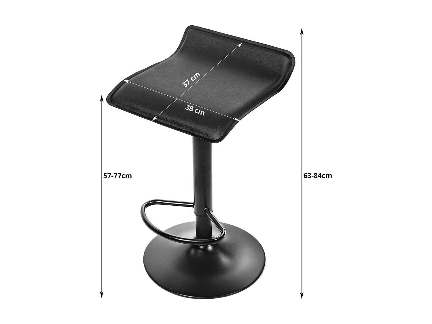 Tabouret pivotant Valora YERR en éco-cuir noir, base noire avec repose-pieds x 2
