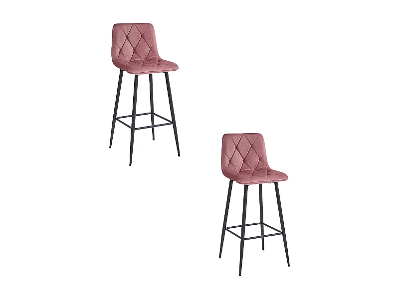 Tabourets bar Valora KODA velours rose foncé pieds acier noir x2